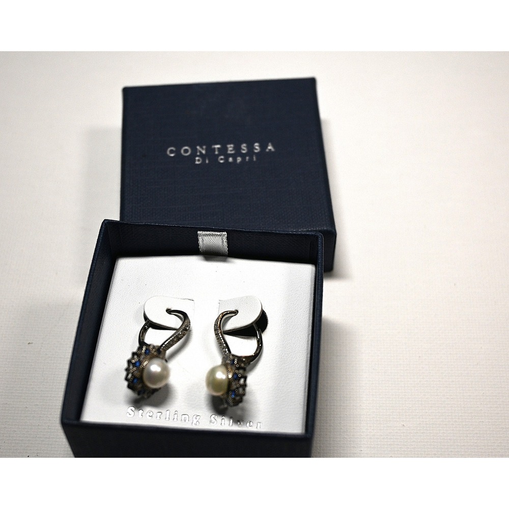 Contessa Di Capri Pearl Sapphire Earrings Womens